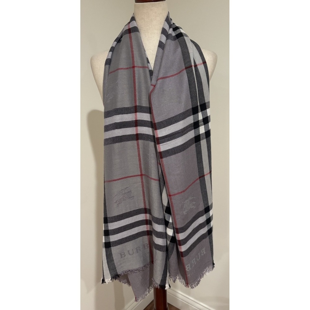 Burberry Cashmere Large Scarf Stole Shadow Horse Design 68"x28"